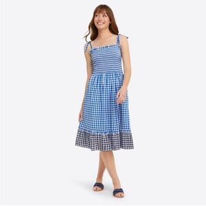 Draper James Dress Taylor Smocked‎ Gingham Midi Dress Sleeveless Size M